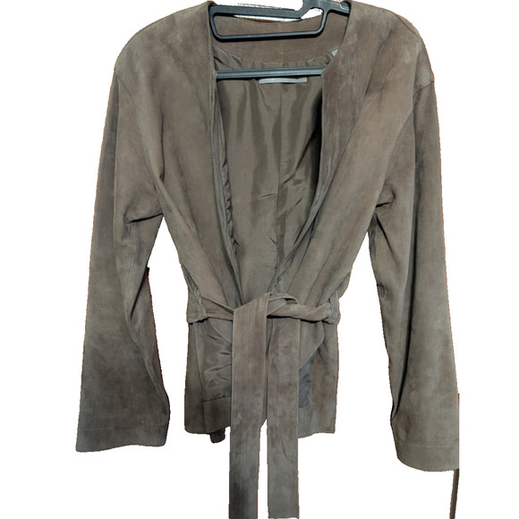 VINCE Suede Jacket Women's SMALL Open Front Suede Jacket with belt tie EUC - Picture 2 of 7